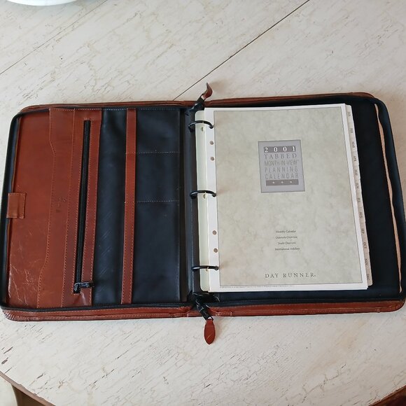 Vtg SCULLY Brown Leather Briefcase Planner Portfolio 3 Ring Binder Handles 13x11 - Picture 8 of 16